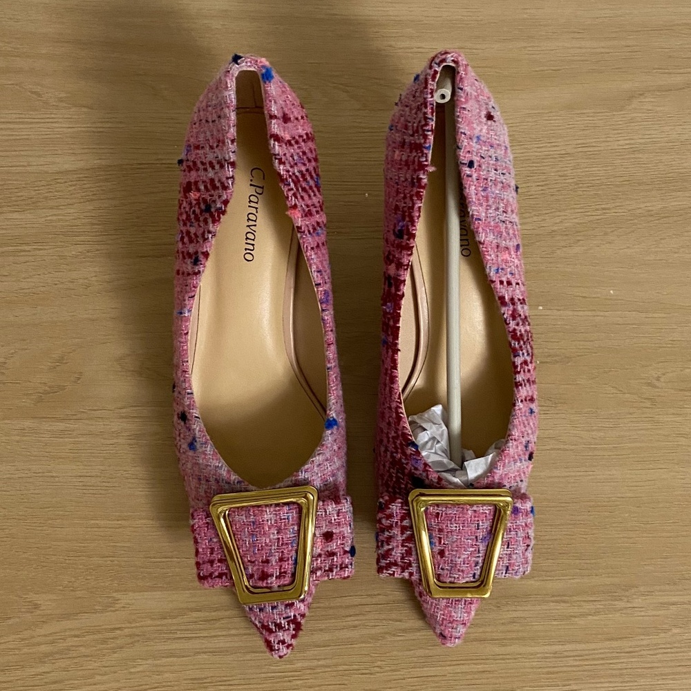 Pink Tweed Kitten Heel Pumps NWT